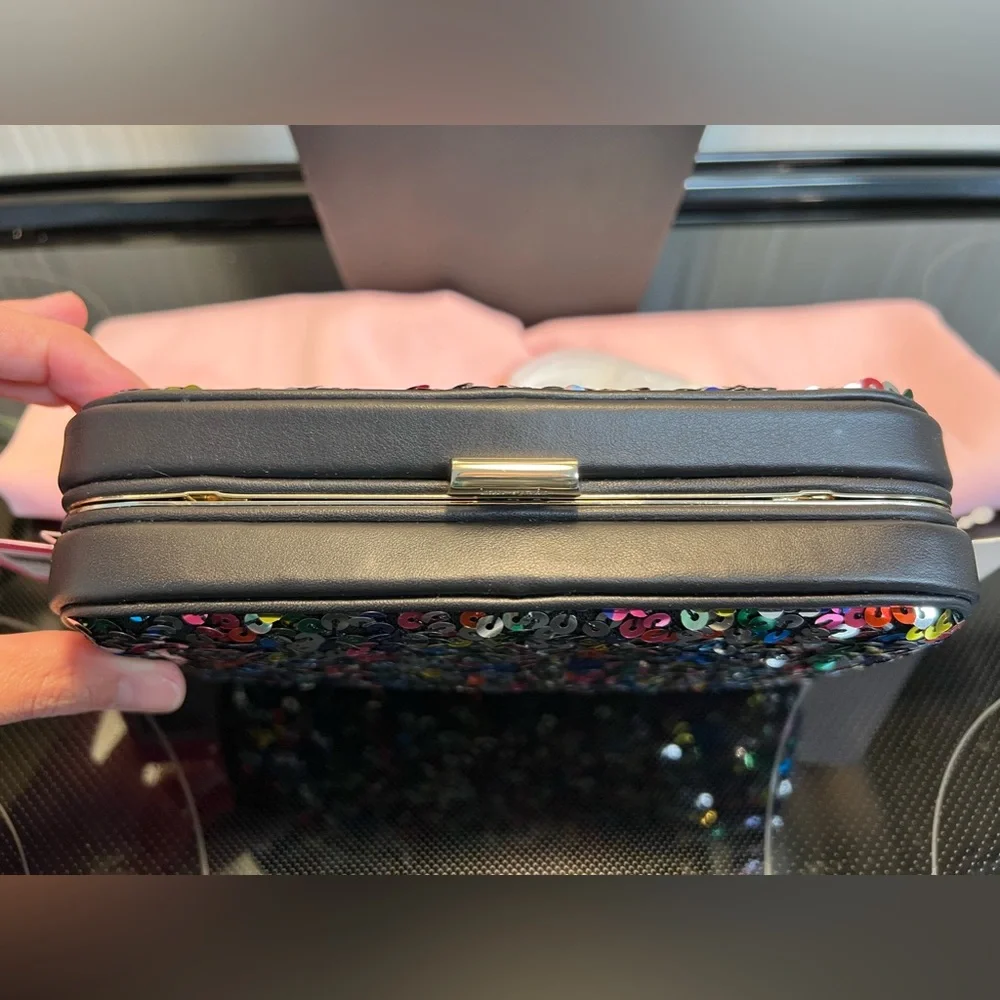 New Kate Spade Tonight Sequins Embellished Leather Crossbody Clutch
